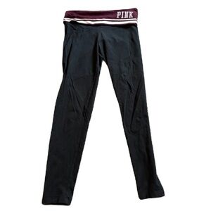 PINK Victoria's Secret Black Leggings Small Maroon Roll Over Yoga Pants Y2K